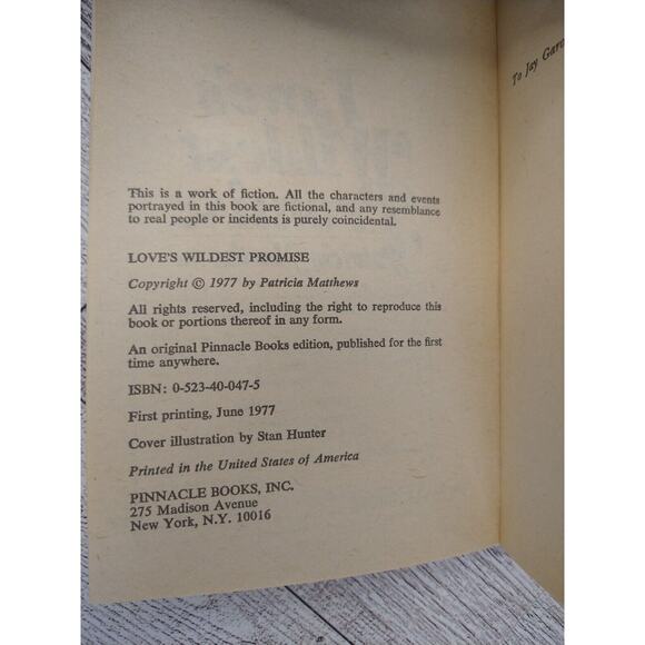 Love’s Wildest Promise by Patricia Matthews 1977 Romance Paperback 1st Print - Picture 2 of 10